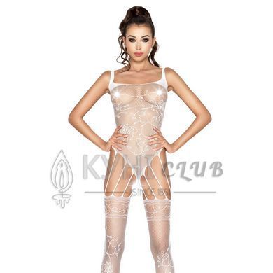 Бодістокінг Passion BS034 white, комбінезон, імітація боді і панчіх 101498 фото