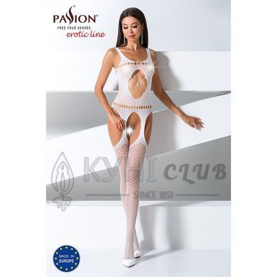Бодістокінг Passion BS057 white, комбінезон, імітація панчіх і пояса 100741 фото