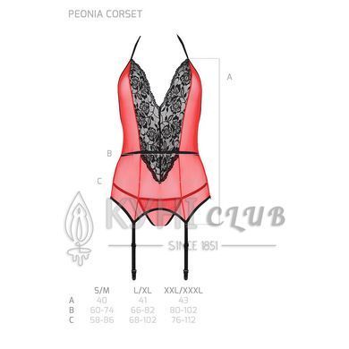 Корсет з пажами для панчіх Passion PEONIA CORSET S/M red, стрінги 106334 фото