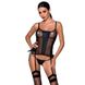 Сетчатый корсет из эко-кожи, с люверсами и съемными пажами Malwia Corset black L/XL — Passion, стрин 103663 фото 1